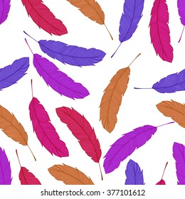 Seamless vector feather pattern on white background