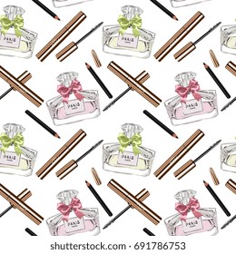 Seamless Vector Female Cosmetics Pattern