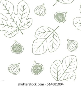 Seamless vector fig fruit and leaves pattern