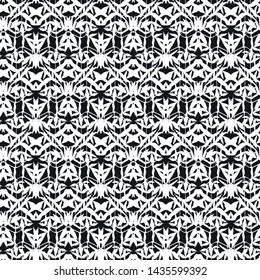 Seamless vector file. Imitation lace. White lace on black background. For decor fabric, paper, Wallpaper, packaging. Layered vector file.