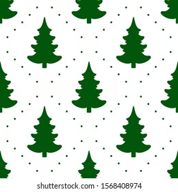 Seamless vector. Fir-tree background. Christmas tree motif. New Year wallpaper. Holidays ornament. Winter pine trees image. Pines pattern. Xmas illustration. Floral backdrop. Textile print design.