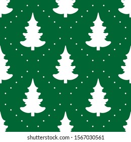 Seamless vector. Fir-tree background. New Year wallpaper. Christmas tree motif. Holidays ornament. Winter pine trees image. Xmas illustration. Pines pattern. Floral backdrop. Textile print design.