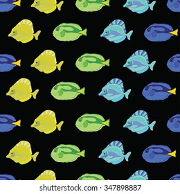 Seamless vector fish pattern. Endless texture. Hand draw vector. Black background