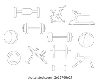 Seamless vector fitness equipment background pattern. Simple line art fitness background. Fitness equipment background. Fitness and Workout Seamless Pattern and Background with Line Icons.