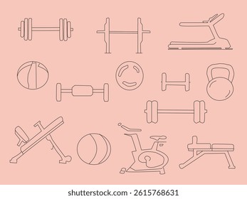 Seamless vector fitness equipment background pattern. Simple line art fitness background. Fitness equipment background. Fitness and Workout Seamless Pattern and Background with Line Icons.