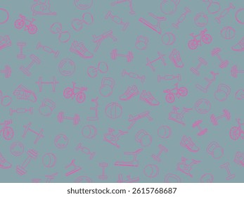 Seamless vector fitness equipment background pattern. Simple line art fitness background. Fitness equipment background. Fitness and Workout Seamless Pattern and Background with Line Icons.