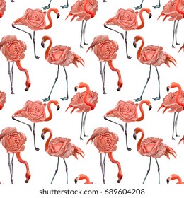 Seamless Vector Flamingo Pink Rose Pattern