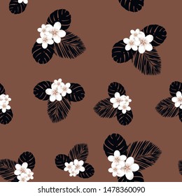 Seamless vector flamingo and tropical pattern. Flamingos. Exotic vector beach wallpaper seamless pattern.