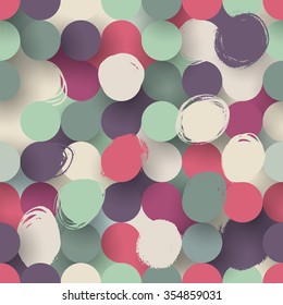 Seamless vector flat paper circles background with brush strokes in retro colors