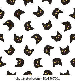 Seamless vector flat patten. Black cat head