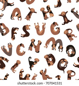 Seamless vector flat pattern - dachshund dog letters. Alphabet