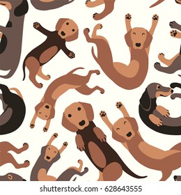 Seamless vector flat pattern - ginger dachshund dog