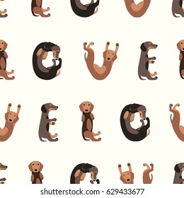 Seamless vector flat pattern - word "love" of dachshund dogs