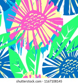 Seamless vector flkoral pattern. Brush pen hand drawn doodle abstract diagonal flower shapes texture.