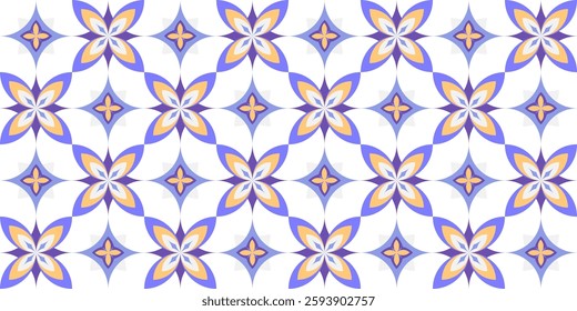 Seamless vector floral abstract pattern with symmetrical petals in pale blue white background beige colors elegant geometric design for tiles wallpapers textiles fashion themed fabrics paper decor