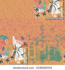 Seamless vector floral and animal pattern design. For scandinavian, retro, vintage and vector Seamless design.