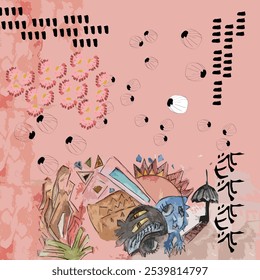 Design de padrão floral e animal de vetor sem costura. Para escandinavo, retro, vintage e vetor Sem emenda design.