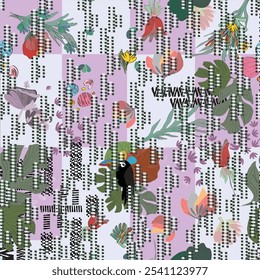 Seamless vector floral and animal pattern design. For scandinavian, retro, vintage and vector Seamless design.