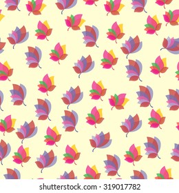 Seamless vector floral background with autumn leaves. Seamless cute colorful  pattern with leaf for printing children textile, wallpaper, wrapping paper