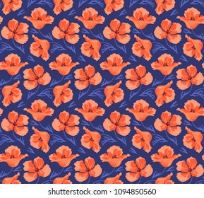 Seamless vector floral background with California poppy. Hand-drawn vector illustration