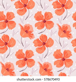 Seamless vector floral background with California poppy and circlets. Hand drawn illustration