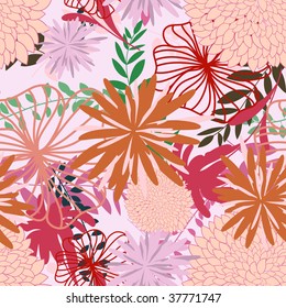 Seamless vector floral background. For easy making seamless pattern just drag all group into swatches bar, and use it for filling any contours.