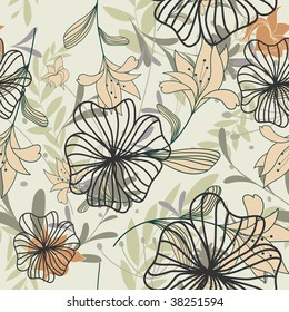 Seamless vector floral background. For easy making seamless pattern just drag all group into swatches bar, and use it for filling any contours.