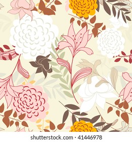 Seamless vector floral background. For easy making seamless pattern just drag all group into swatches bar, and use it for filling any contours.