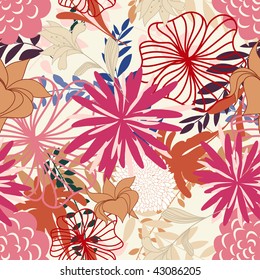 Seamless vector floral background. For easy making seamless pattern just drag all group into swatches bar, and use it for filling any contours.