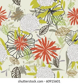 Seamless vector floral background. For easy making seamless pattern just drag all group into swatches bar, and use it for filling any contours.