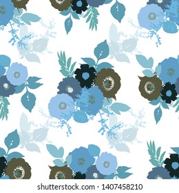 Seamless vector floral background. Elegant romantic design of roses, peonies, leaves on white background