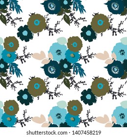 Seamless vector floral background. Elegant romantic design of roses, peonies, leaves on white background