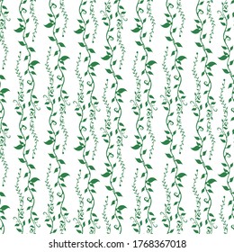 Seamless vector floral background pattern of stems with leaves, grass pattern, green on a white background, design for textile, scarf, package, wallpaper.