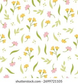 Padrão de fundo floral de vetor sem emenda. Um bonito padrão de Páscoa desenhado à mão. Perfeito para têxteis, papel de parede ou design de berçário.