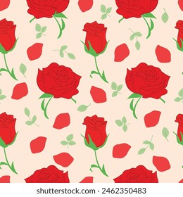 Seamless vector floral background with Rose and leaf Hand drawn illustration.