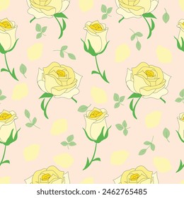 Seamless vector floral background with Rose and leaf Hand drawn illustration.