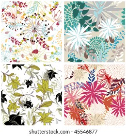 Seamless vector floral backgrounds set. For easy making seamless pattern just drag all group into swatches bar, and use it for filling any contours.