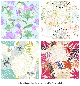 Seamless vector floral backgrounds set. For easy making seamless pattern just drag all group into swatches bar, and use it for filling any contours.