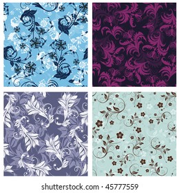 Seamless vector floral backgrounds set. For easy making seamless pattern just drag all group into swatches bar, and use it for filling any contours.