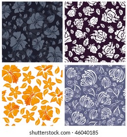 Seamless vector floral backgrounds set.
