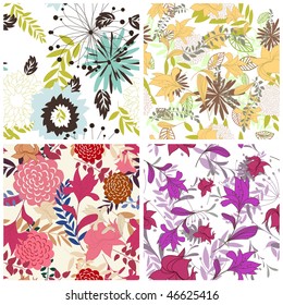 Seamless vector floral backgrounds set.