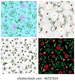 Seamless vector floral backgrounds set. For easy making seamless pattern just drag all group into swatches bar, and use it for filling any contours.