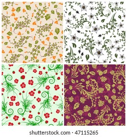 Seamless vector floral backgrounds set. For easy making seamless pattern just drag all group into swatches bar, and use it for filling any contours.