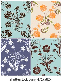 Seamless vector floral backgrounds set. For easy making seamless pattern just drag all group into swatches bar, and use it for filling any contours.