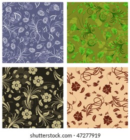 Seamless vector floral backgrounds set. For easy making seamless pattern just drag all group into swatches bar, and use it for filling any contours.