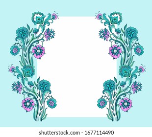Seamless vector Floral border decor on dark background,  japanese style