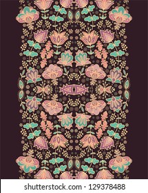Seamless vector floral border deocr, "floral flow", lilac-pink color palette