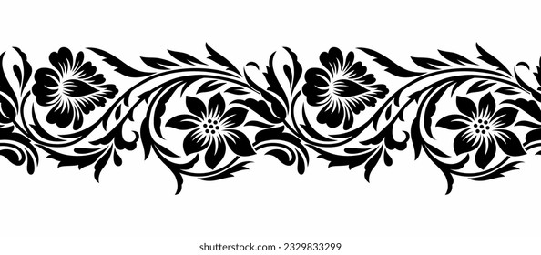 Diseño de borde floral vectorial sin fisuras