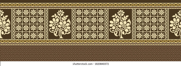 Seamless vector floral border with geometrical shapes