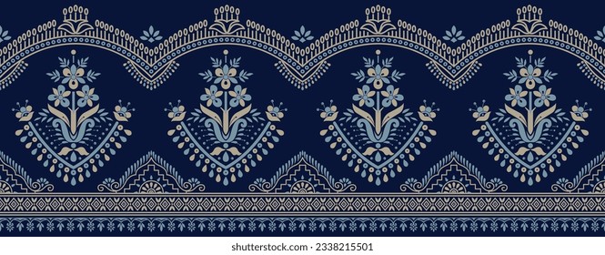 Seamless vector floral border with geometrical 